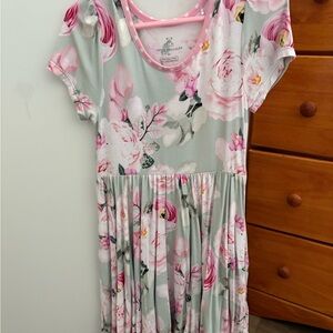 Floral Pink and Gray Kids Dress